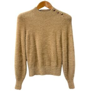 Banana Republic Fuzzy Camel Sweater XS Gold Crest Mock Neck Neutral Quiet Luxury